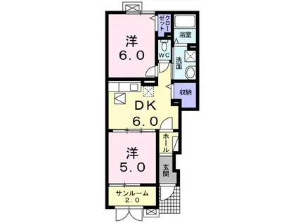 ジャルディーノB(2DK/1階)の間取り写真