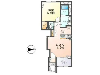 フロントアイランドII(1LDK/1階)の間取り写真