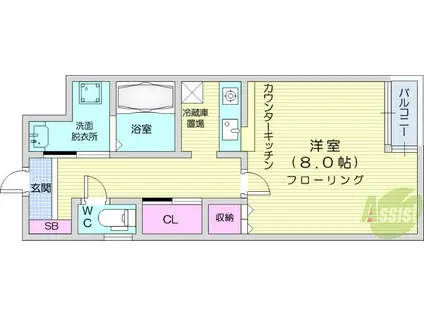 シエルヒルズⅡ(1K/1階)の間取り写真