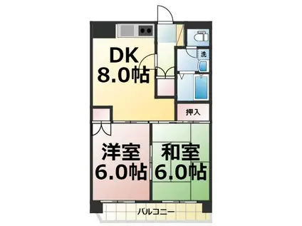 アミティヤスダ(2LDK/2階)の間取り写真