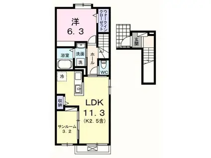 アルドーレII(2LDK/2階)の間取り写真