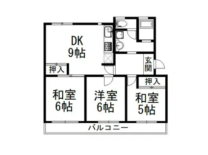 醍醐上ノ山団地 A3棟(3DK/1階)の間取り写真