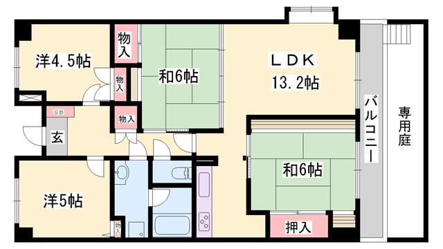 ロワイヤル北八代(4LDK/1階)の間取り写真
