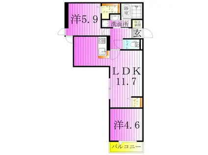 セレスティア六町II(2LDK/3階)の間取り写真