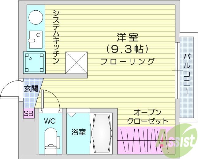 キャトル八乙女(ワンルーム/1階)の間取り写真