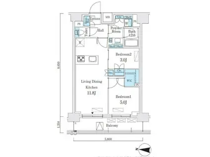 クインテット錦糸公園(2LDK/11階)の間取り写真