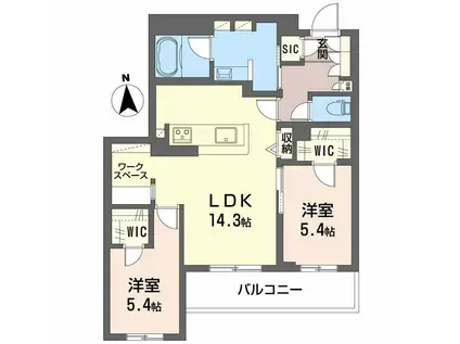 フレシア天王寺(2LDK/2階)の間取り写真