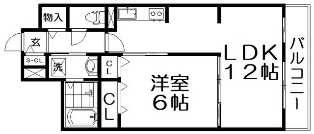 パインオークC棟(1LDK/2階)の間取り写真