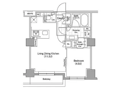 ザ・パークハビオ新宿(1LDK/2階)の間取り写真
