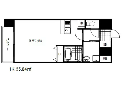 プレミアムコート神戸三宮(1K/9階)の間取り写真