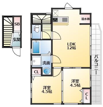 T・S旭丘(2LDK/3階)の間取り写真