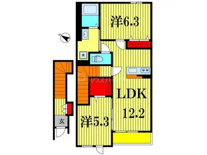 KAKINOKI TERRACE(1LDK/2階)の間取り写真