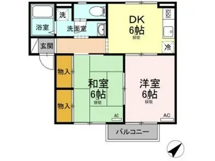 プレセジュール西阿知(2DK/1階)の間取り写真