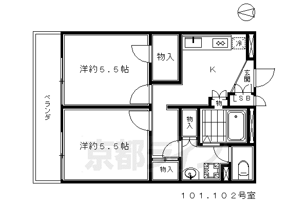レオパレスプリオール東山II(2K/1階)の間取り写真