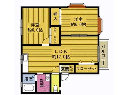 そりあーど・おくだB(2LDK/1階)の間取り写真