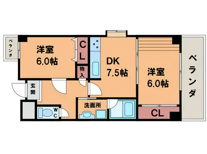 リヴェール千扇(2DK/7階)の間取り写真