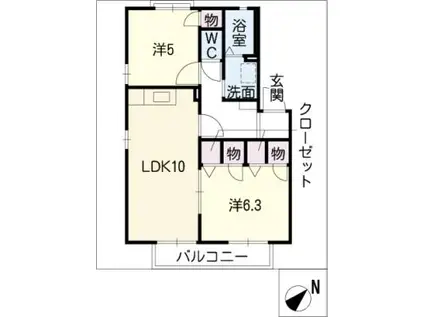 メルベーユB棟(2LDK/2階)の間取り写真