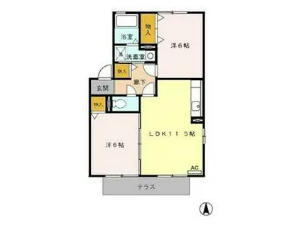 レェーヴ江向(2LDK/1階)の間取り写真