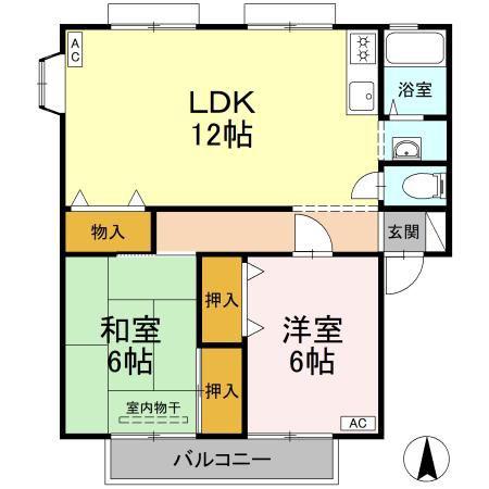 サンビレッジ立花 A棟(2LDK/2階)の間取り写真
