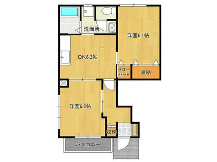 ヒルサイドビレッジ E(2DK/1階)の間取り写真