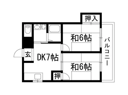 モダンアパートメント神戸宝塚2(2DK/2階)の間取り写真