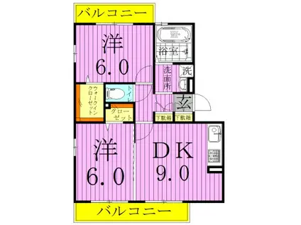 クレールⅥ(2DK/1階)の間取り写真
