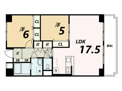 アルコ・ラ・カーサ佃町II(2LDK/6階)の間取り写真
