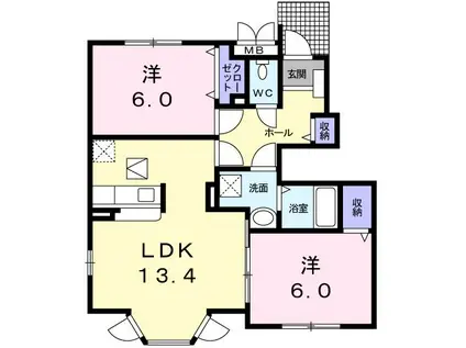 シリアス21A棟(2LDK/1階)の間取り写真