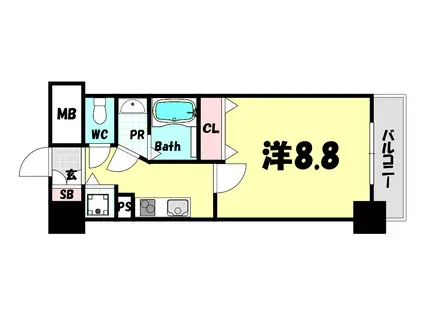 アドバンス三宮ウイングロード(1K/8階)の間取り写真