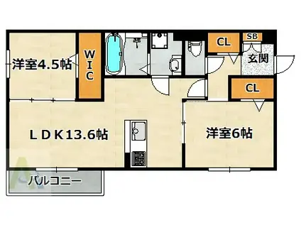 LICORICEB棟(2LDK/3階)の間取り写真