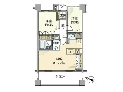 アールブラン二子多摩川レジデンス(2LDK/7階)の間取り写真