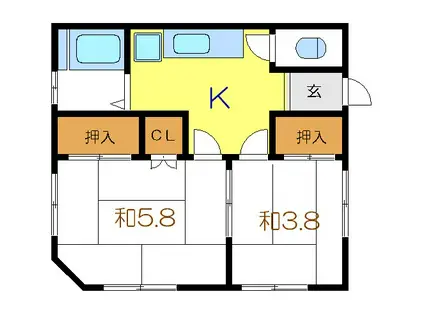 宮部荘(2K/2階)の間取り写真