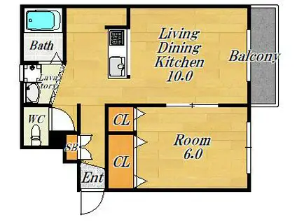 放出淀屋マンション(1LDK/1階)の間取り写真