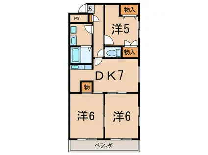 ヒルサイドテラス(3DK/3階)の間取り写真