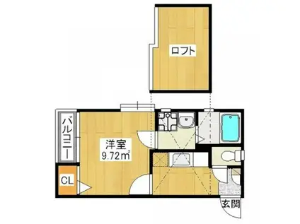 コンフォートベネフィス箱崎2(1K/2階)の間取り写真