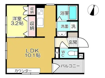 シャトン宇治(1LDK/1階)の間取り写真