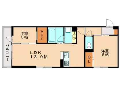 D-ROOM伊賀駅東(2LDK/2階)の間取り写真