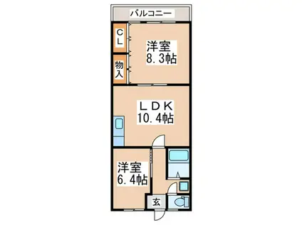第二伊勢宮ハイム(2LDK/3階)の間取り写真