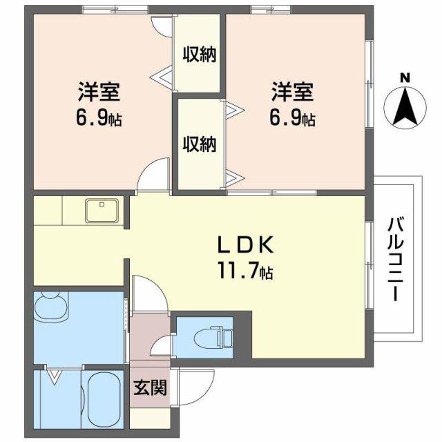 パラッツオ香寺(2LDK/2階)の間取り写真