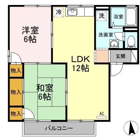 グリーンハイツ A棟(2LDK/2階)の間取り写真