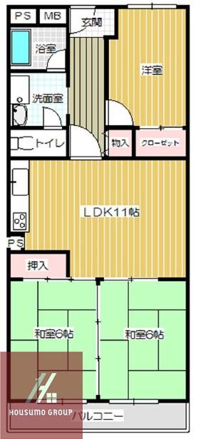 千里スカイハイツ(3LDK/7階)の間取り写真