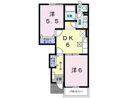 ハイツ陽気B(2DK/1階)の間取り写真