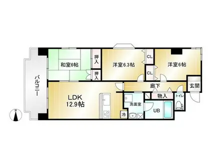 ライフステージ武蔵野(3LDK/1階)の間取り写真