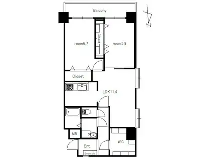 エスタールビル(2LDK/4階)の間取り写真