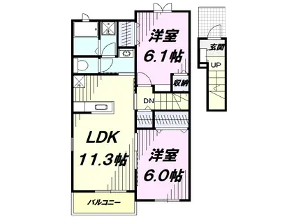 ヒルハウス ガーデン(2DK/2階)の間取り写真