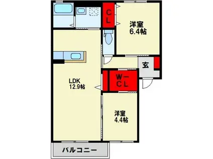 シャーメゾン頓野  B棟(2LDK/1階)の間取り写真
