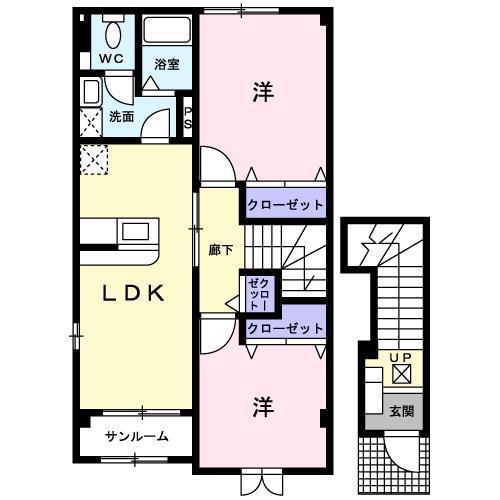 ベルソレイユ弐番館(2LDK/2階)の間取り写真