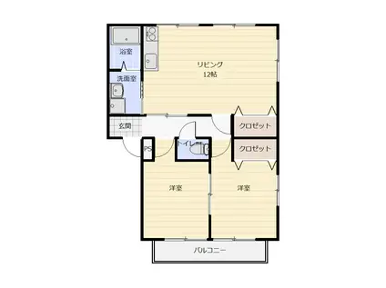 グランデージ大道A棟(2LDK/1階)の間取り写真