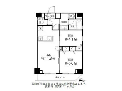 パークキューブ錦糸町 旧パークサイド錦糸町レジデンス(2LDK/4階)の間取り写真