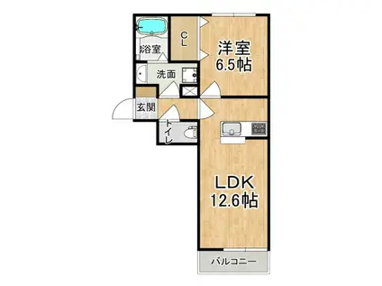 ウィルディコートI(1LDK/1階)の間取り写真